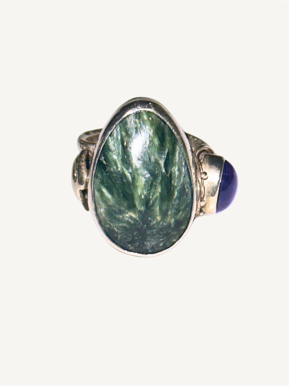 Seraphinite Amethyst Sterling Silver Ring Size 8 Artisan Statement